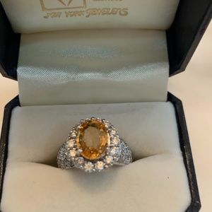 18K White Gold Yellow Sapphire Diamond Ring